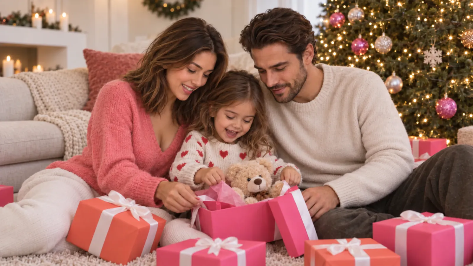 Família abrindo os presentes da sua lista de Natal